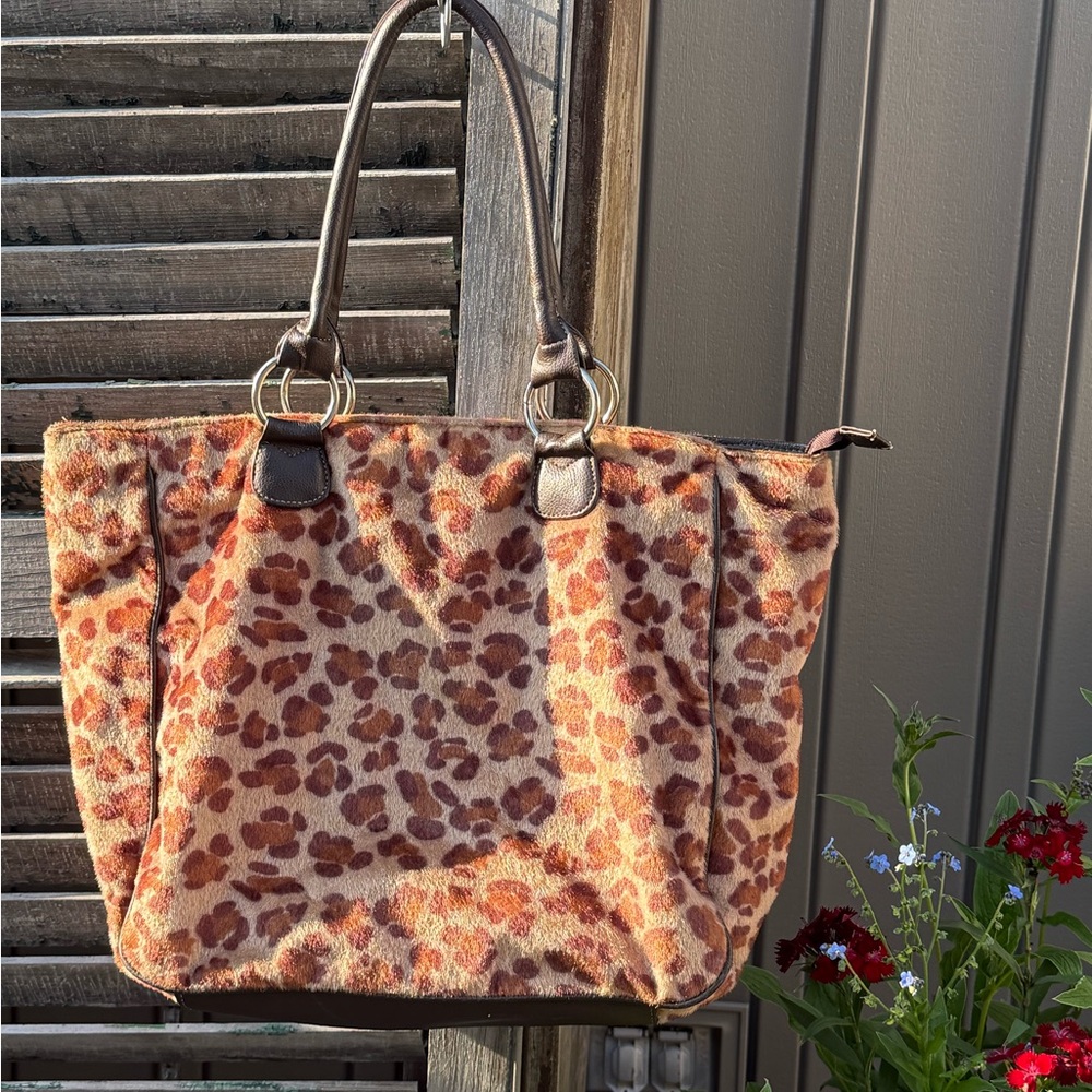 Avon Animal Print Satchel with Brown Accents